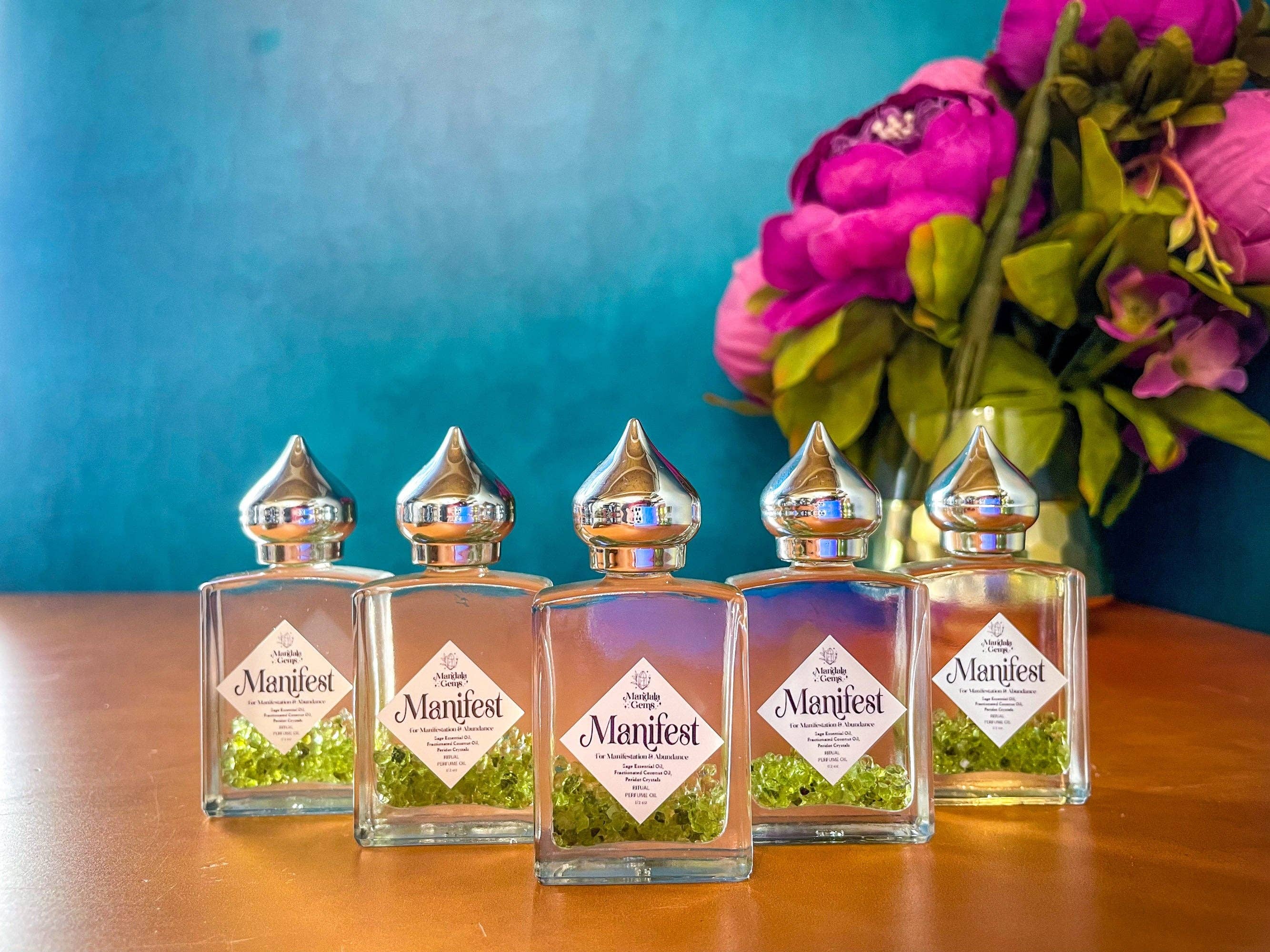 Mandala Gems – Engroshandel Duftolie – MANIFEST parfumeolie til MANIFESTATION med peridot + salvie æterisk olie4