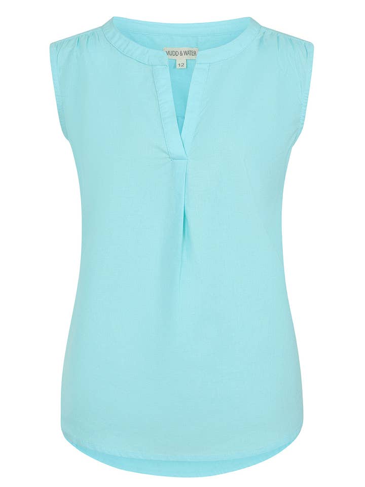 Sunrise Blouse - Aqua - Organic Cotton Linen Blend for wholesale by Mudd & Water