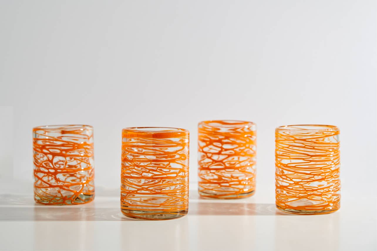 Verve Culture – wholesale Drinking glass/cup – Mexican Handblown Glasses - Orange Swirl6