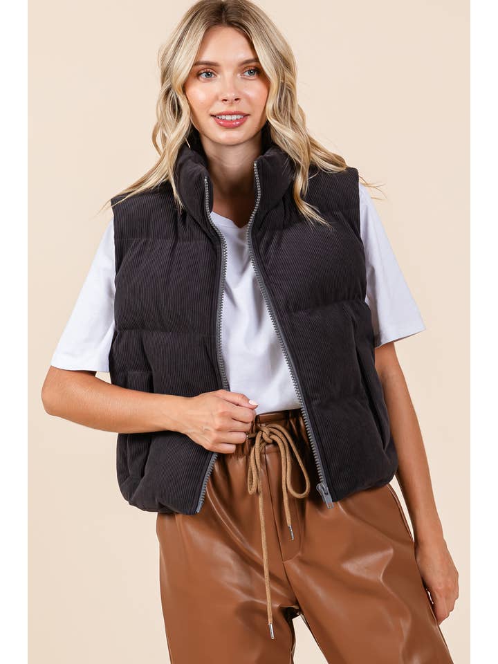 GeeGee Clothing - Wholesale Outerwear Vest - Women's - Corduroy Puffer Vest, MJ50698