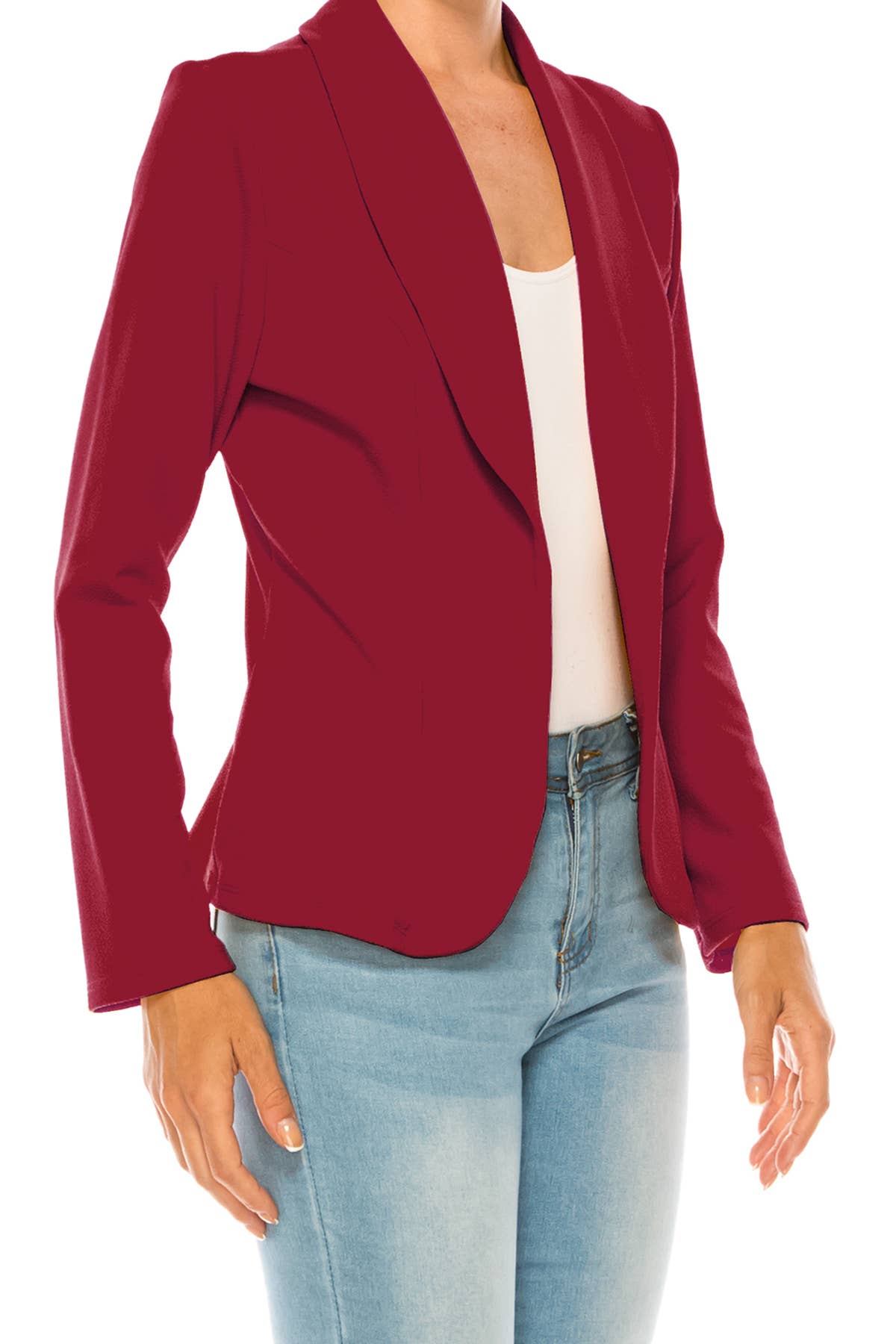 MOA COLLECTION - Wholesale Blazer - Women's - Women’s Solid Open Front Fitted Blazer Jacket – Waist Length7