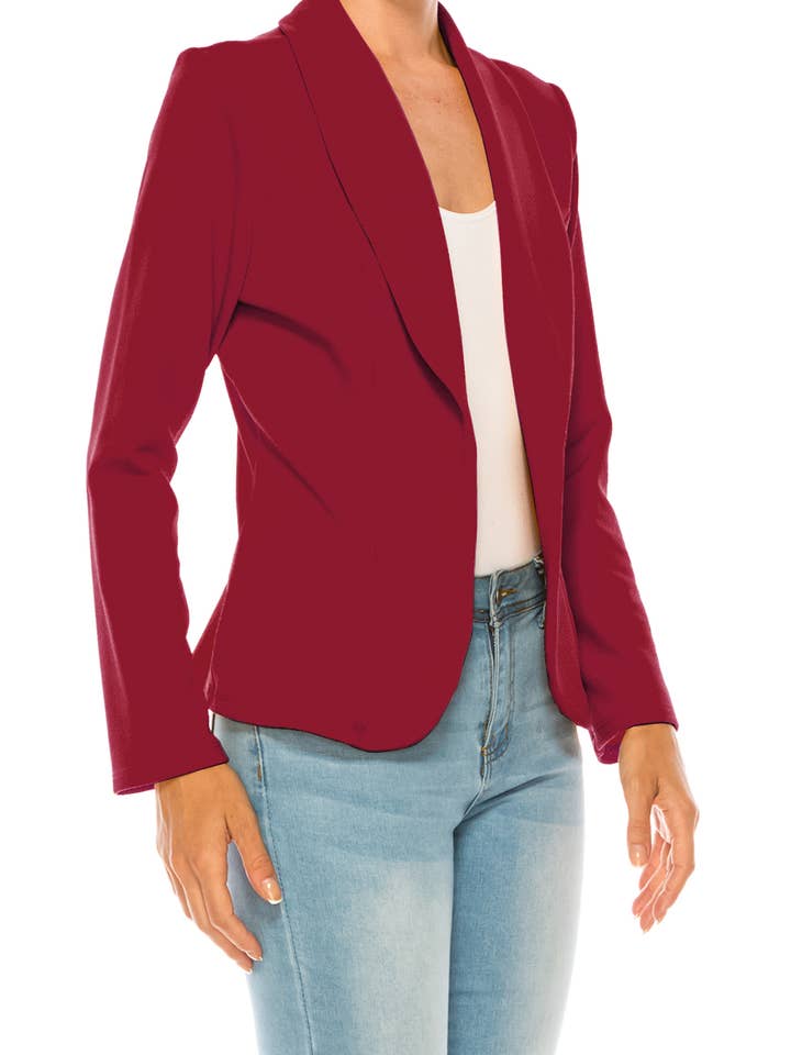 MOA COLLECTION - Wholesale Blazer - Women's - Women’s Solid Open Front Fitted Blazer Jacket – Waist Length7