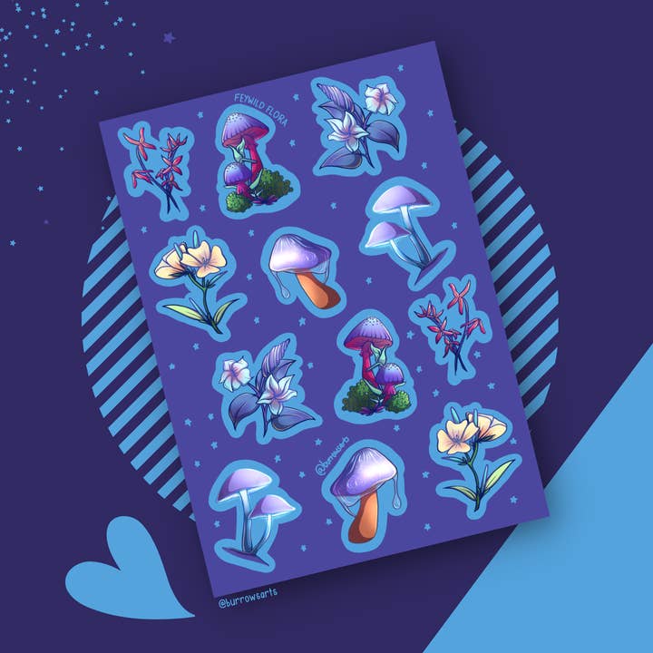 Feywild Flora - Twilight Feywild klistermærke ark for engroshandel hos Burrows Arts