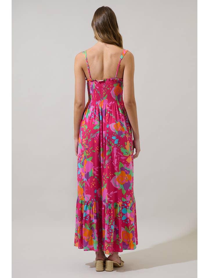 FUCHSIA MULTI Himera Floral Kells Smocked Maxi Dress for wholesale on Faire3