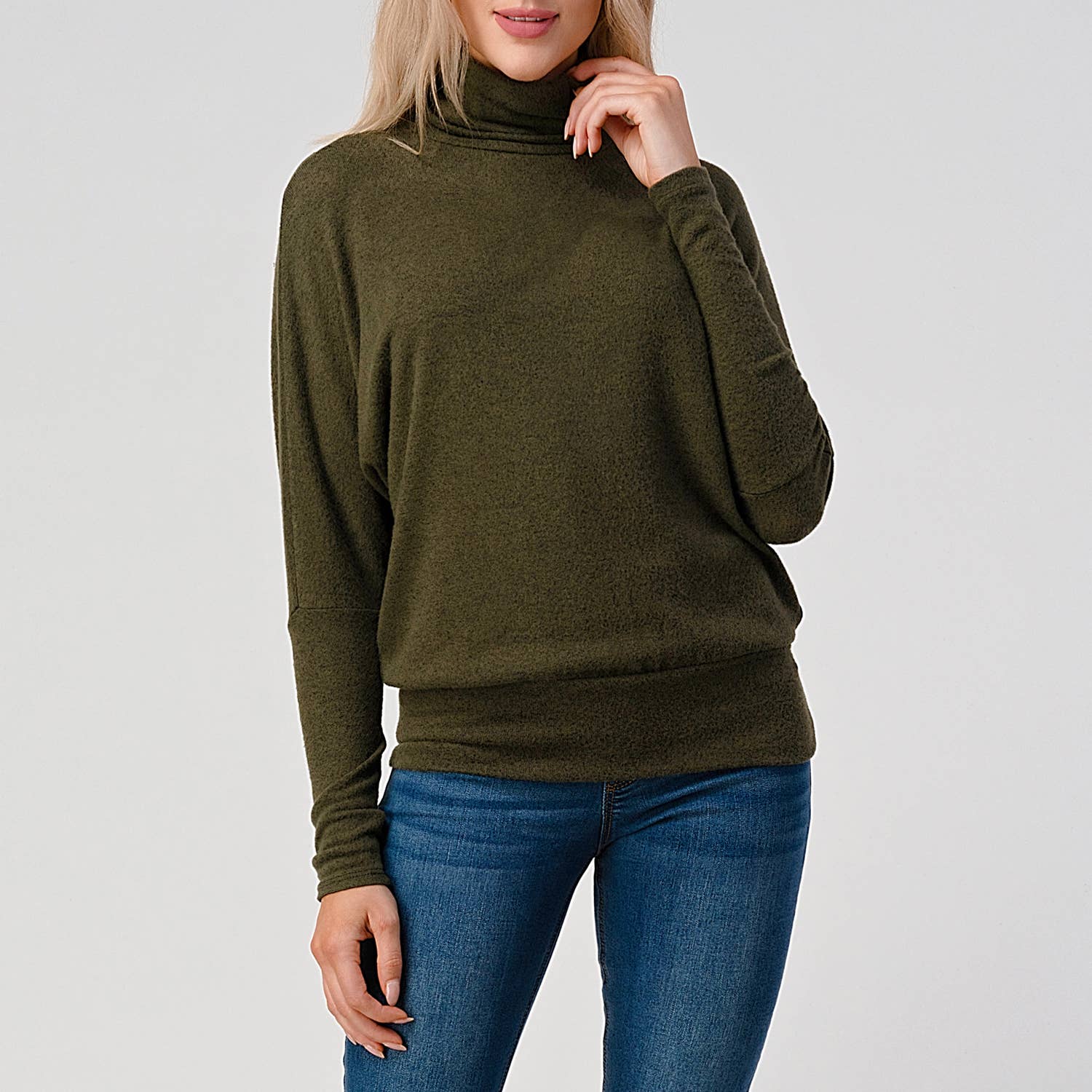 Heimious - Vente Haut en maille – femme - Haut en tricot brossé à manches longues et col roulé, T53418