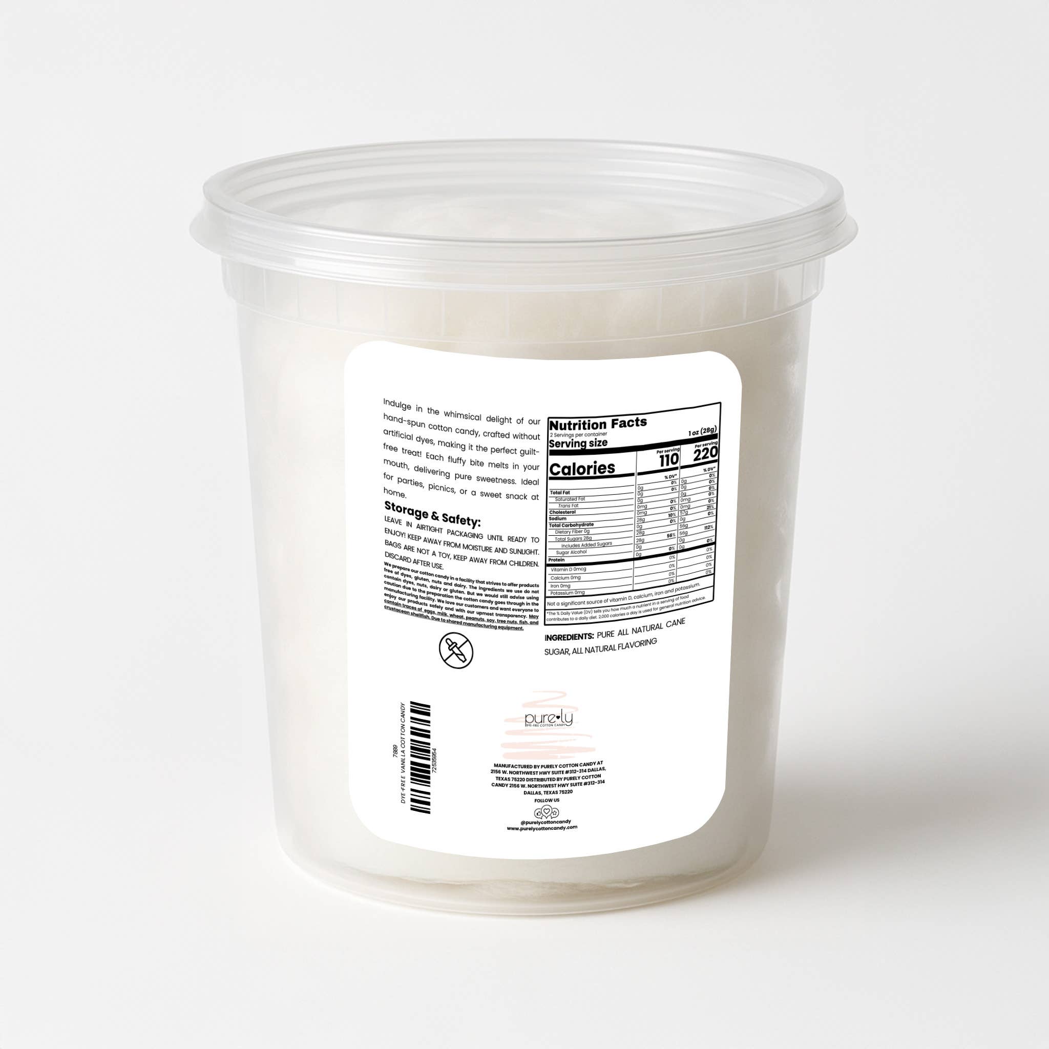 Purely Cotton Candy - Vente Barbes à papa - Barbe à papa à la vanille sans colorant 2 oz pot1