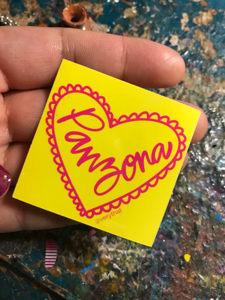 Panzona Sticker by Very That | Water Resistant Sticker | Yellow Sticker | Pink Heart | Latina Sticker for wholesale by Very That