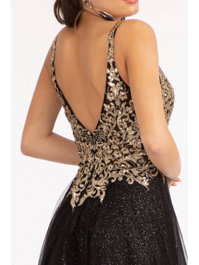 Tux-USA® - Wholesale Gown - Women's - Sequin Embellished Bodice V-Neck A-Line Prom Dress w/ Leg Slit2