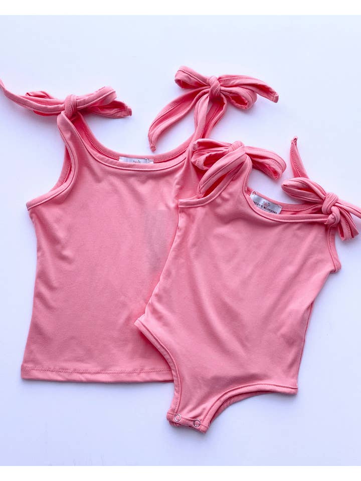 Bailey's Blossoms - Wholesale Tank Top - Kids - Madden Tie Shoulder Tank Top & Leotard - Dark Coral Pink