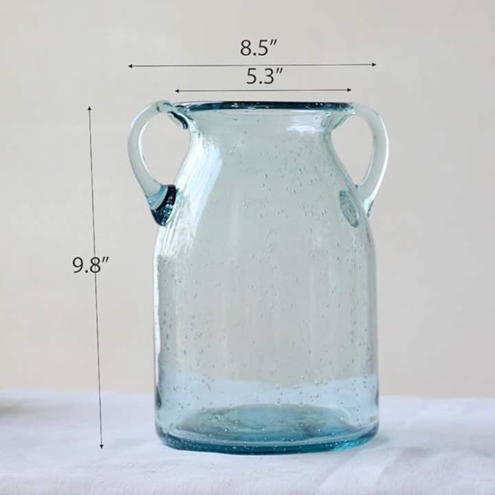 Noah Decoration - Wholesale Vase - Farmhouse Double Ear Blue Tint Glass Vase Large medium small