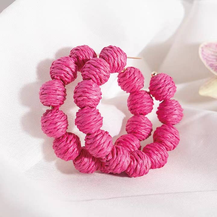 Purple Myrtle - Wholesale Hoop Earrings - Rattan Ball Hoop Earrings in Multicolor and Pink for Summer2