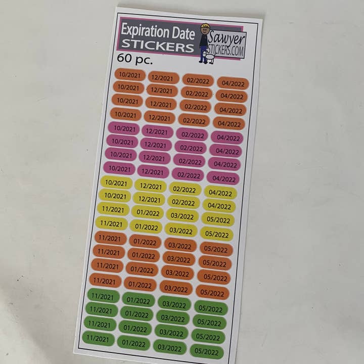 Expiration Date (10/21-5/22) Stickers for wholesale by The Polka Dot Box