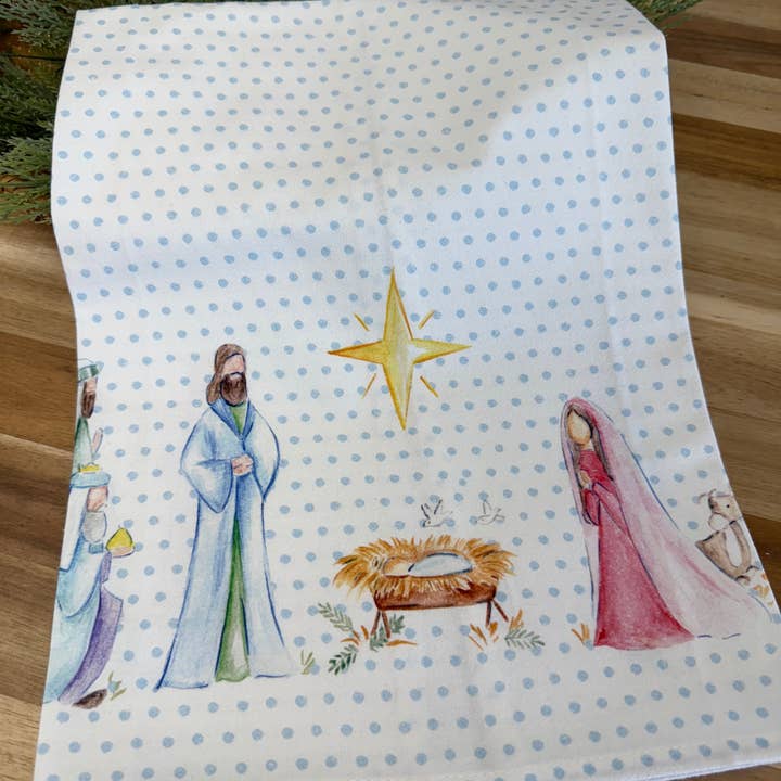 Laura Giles Art - Wholesale Tea Towel - Watercolor Nativity Tea Towel2