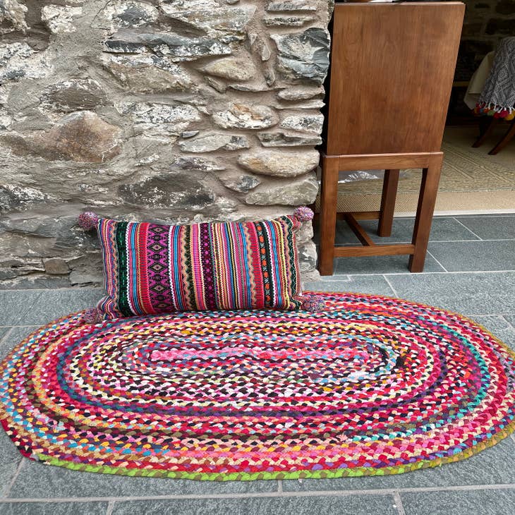 Wholesale SUNDAR Oval Multi Color Rug Braided with Recycled Fabric