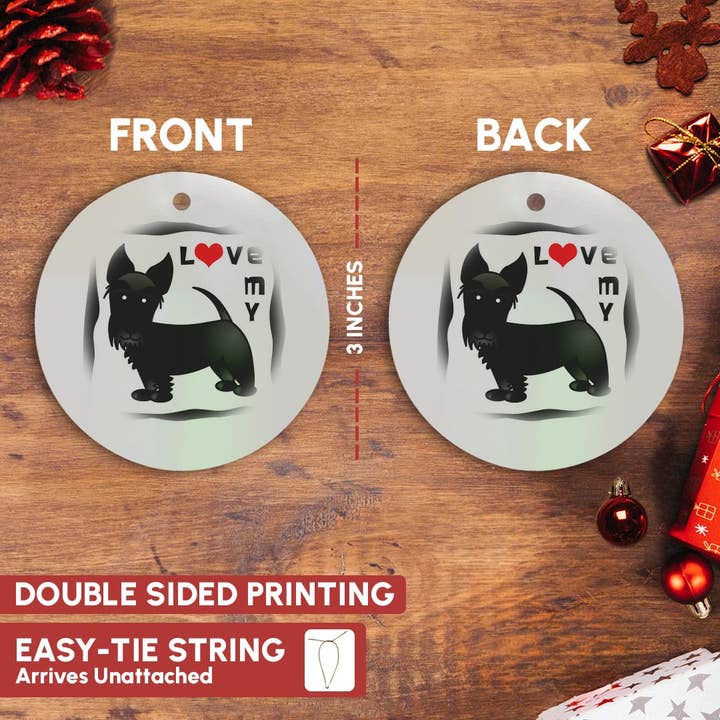 3dRose - Wholesale Ornament - 3dRose, I Love My Scottie Dog - Black - Red Heart, Ornament2