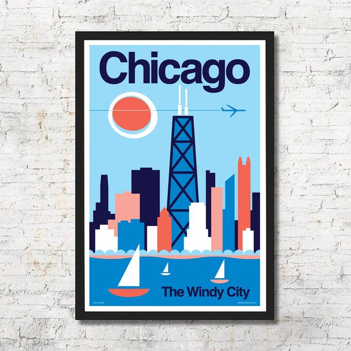 Poster da parete con skyline moderno di Chicago, idea regalo per la vendita all'ingrosso da parte di Red Robot Design & Illustration