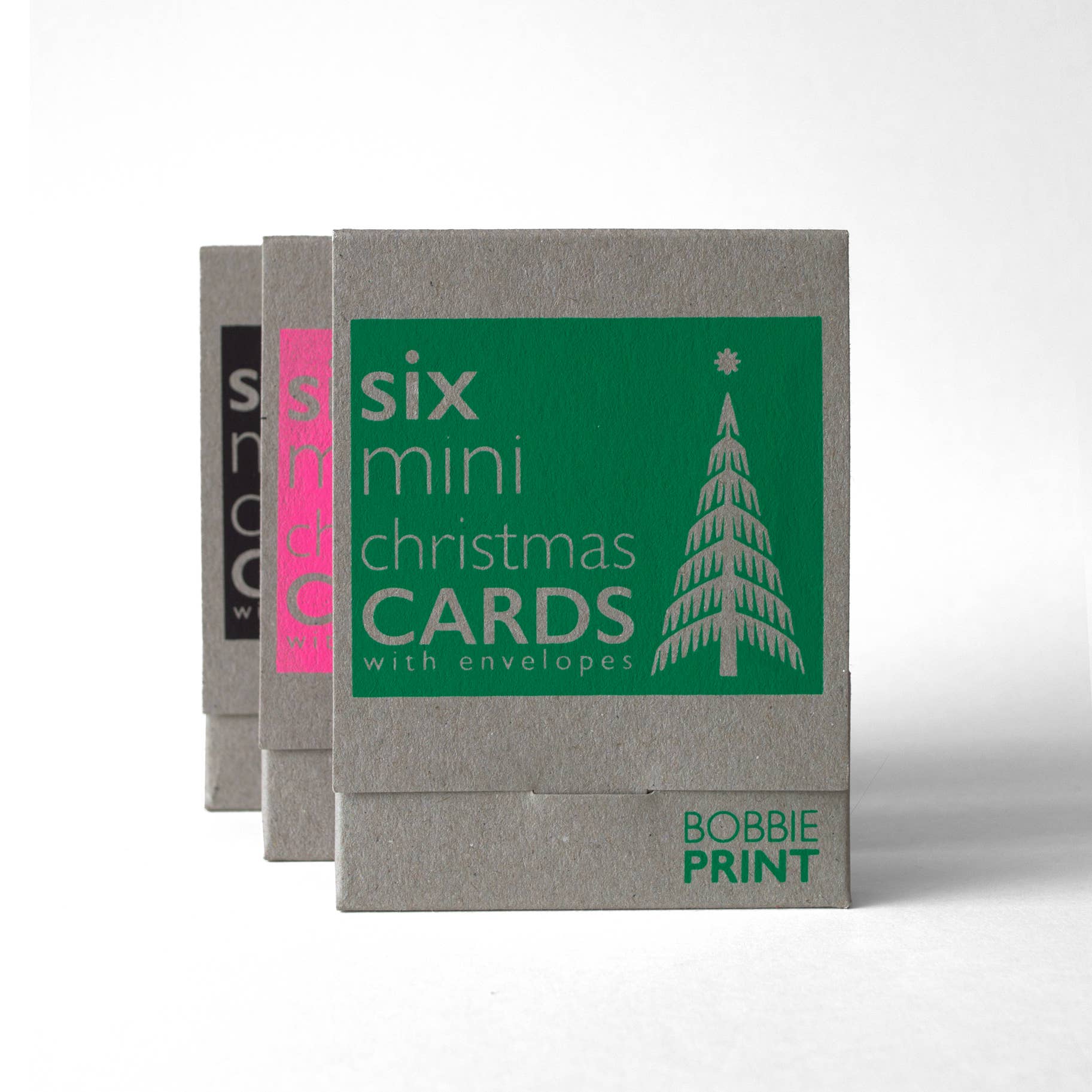 Bobbie Print – wholesale Christmas card – Boxed Set of 6 Mini Risograph Printed Christmas Cards Green6