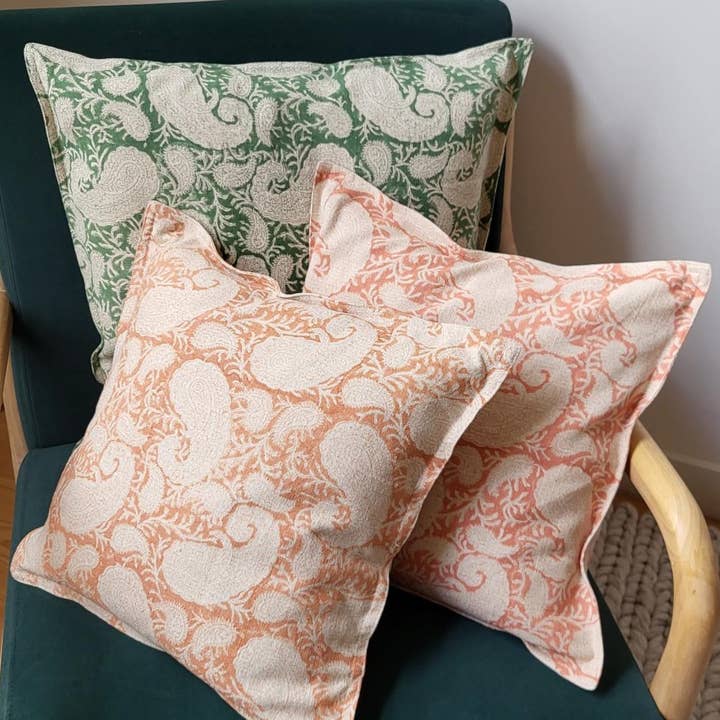 The Blockprint Tree - Venta al por mayor Cojín decorativo - Cojín mediano con estampado paisley rosa/salmón, 40 x 40 cm3