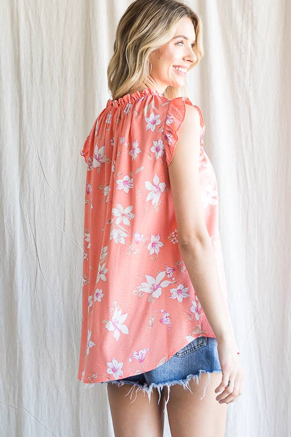 7th Ray - Wholesale Blouse - Women's - Boho Floral Ruffle Sleeve  Shirred Neckline Blouse T47931