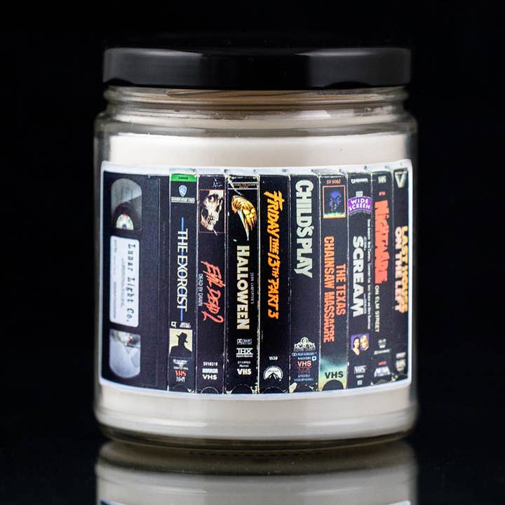 VHS Candle Scented Candle Horror Movies Tapes Retro Vintage for wholesale by Lunar Light Co.