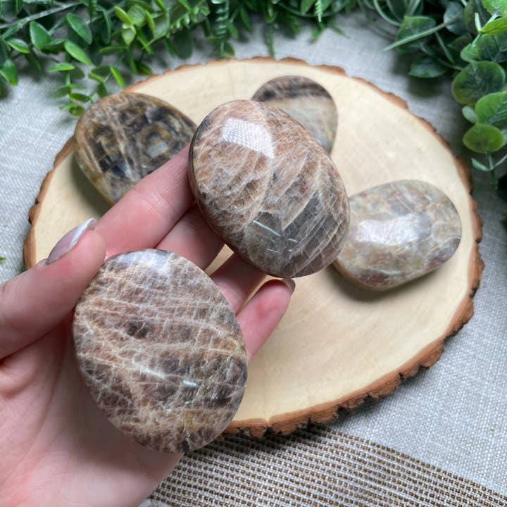 Copper Ashes – wholesale Andlig sten/kristall – Svart Moonstone Palm Stone