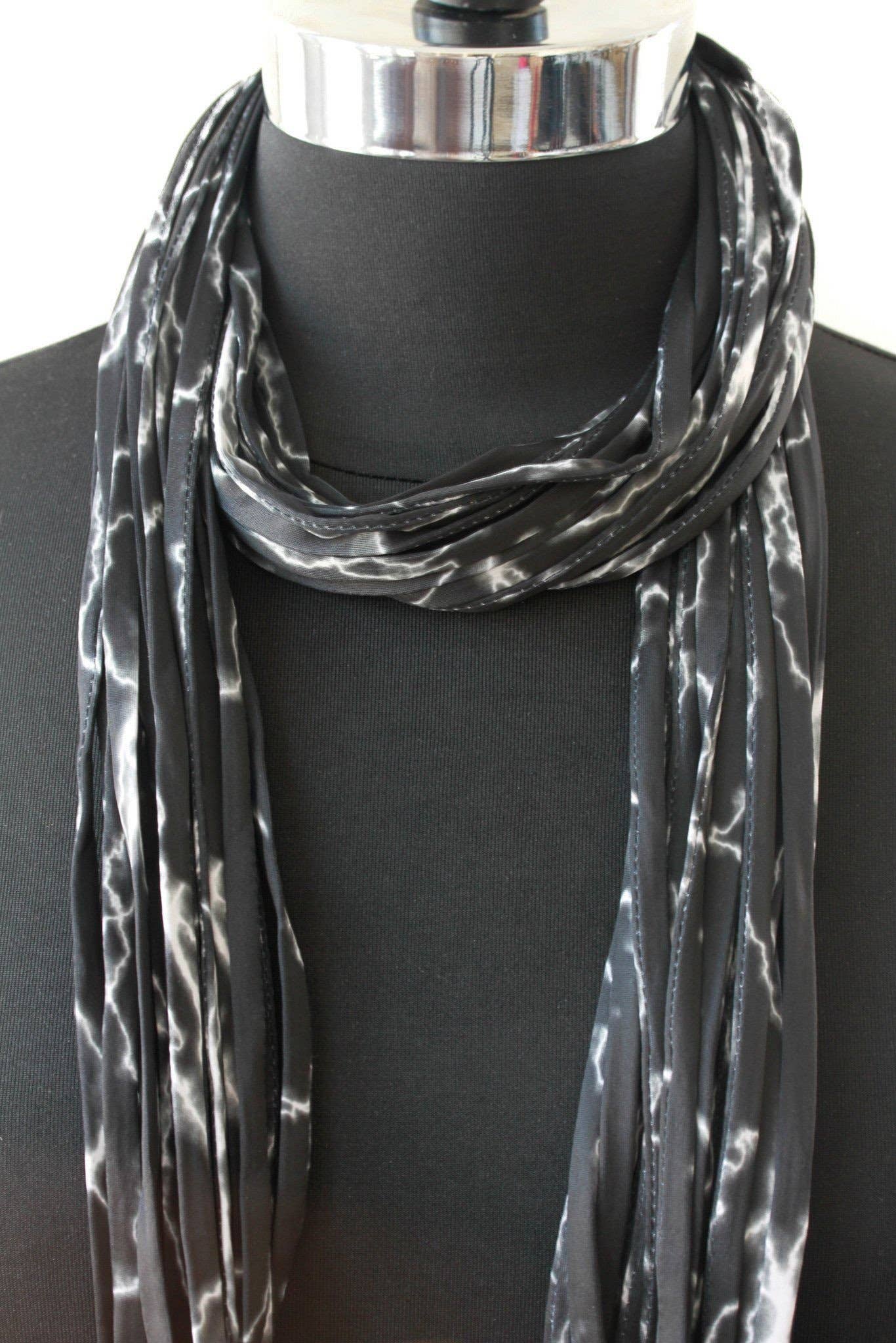 Necknots - Wholesale Scarf - Women's - Infinity Scarf Necklace in Grey, Black and White 'Electric'1