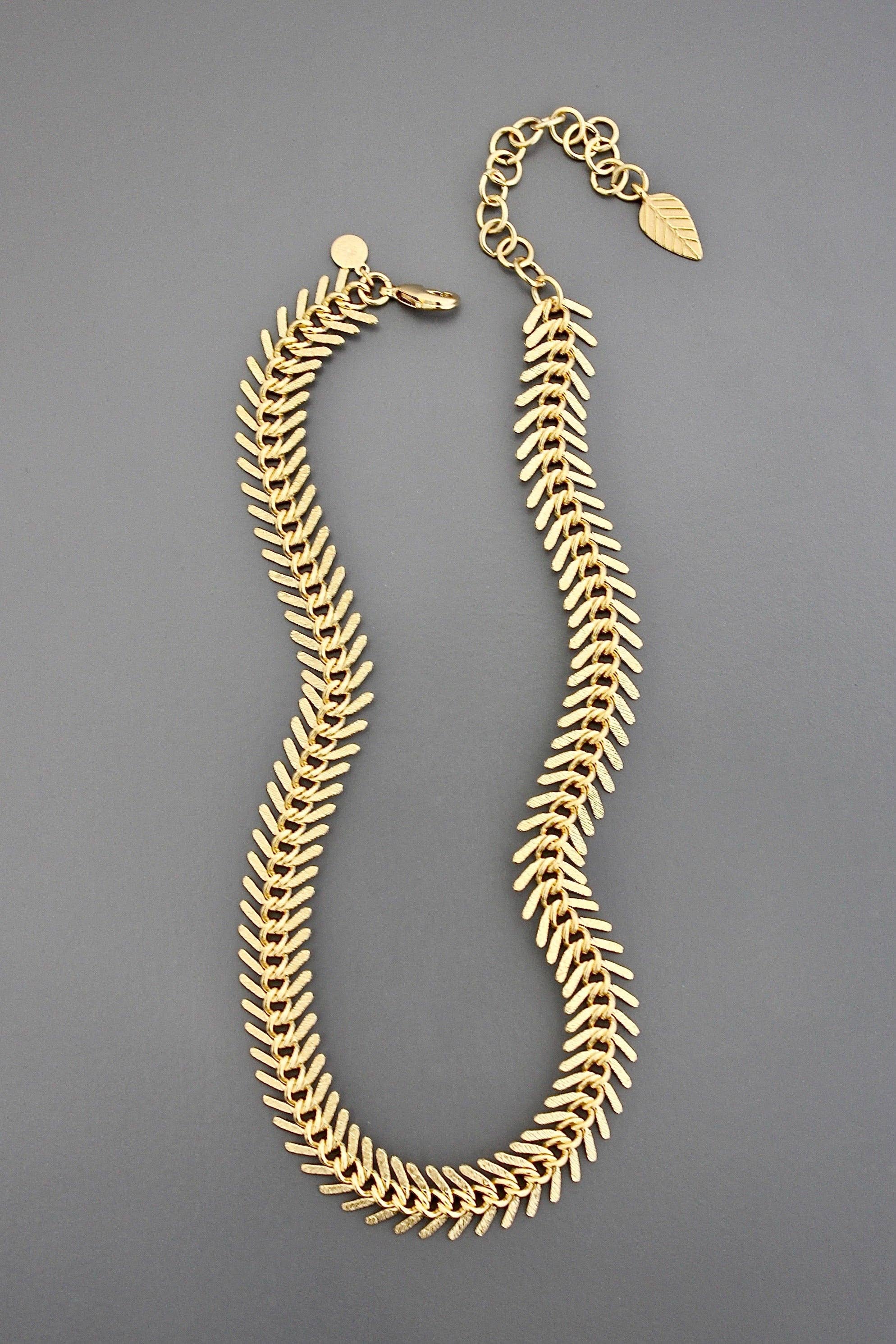 David Aubrey Jewelry - Wholesale Link & Chain Necklace - DOR215 18k matte gold fish bone necklace3