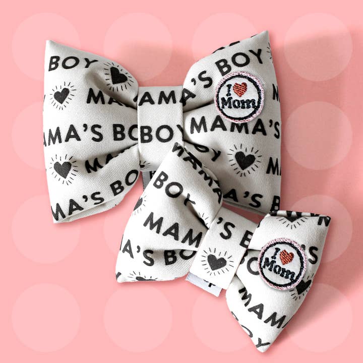 Bow Tie | Mamas Boy I Love Mom Puffy Bow for wholesale by Bop Pop Pets