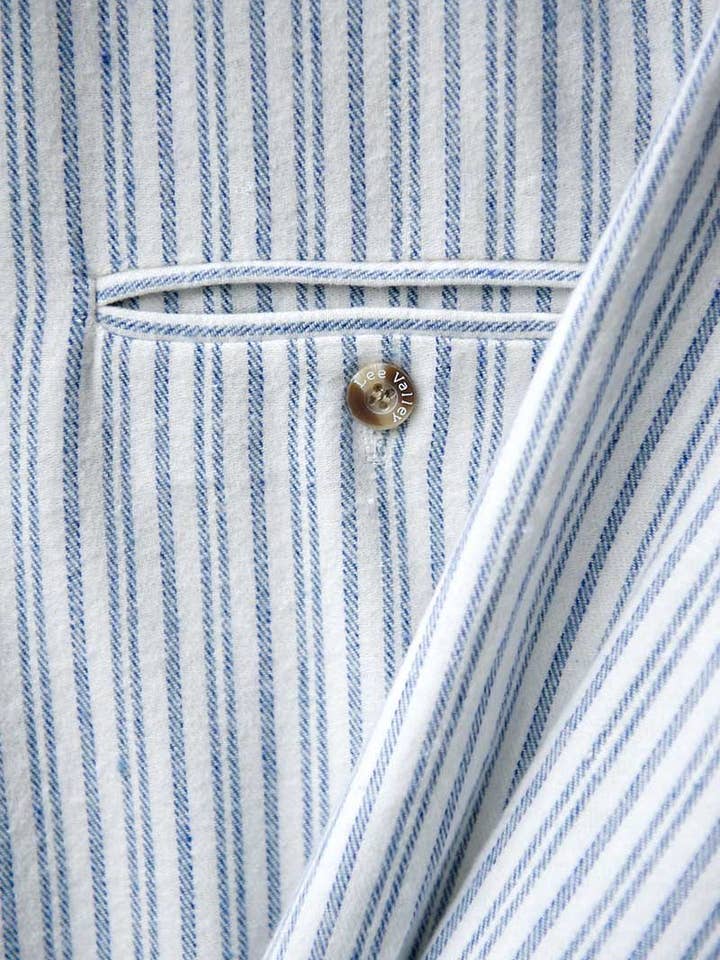Lee Valley Ireland - Vente Chemise à col boutonné – homme - Chemise Grand-père Flanelle Rayée Bleu Ivoire (LV2)