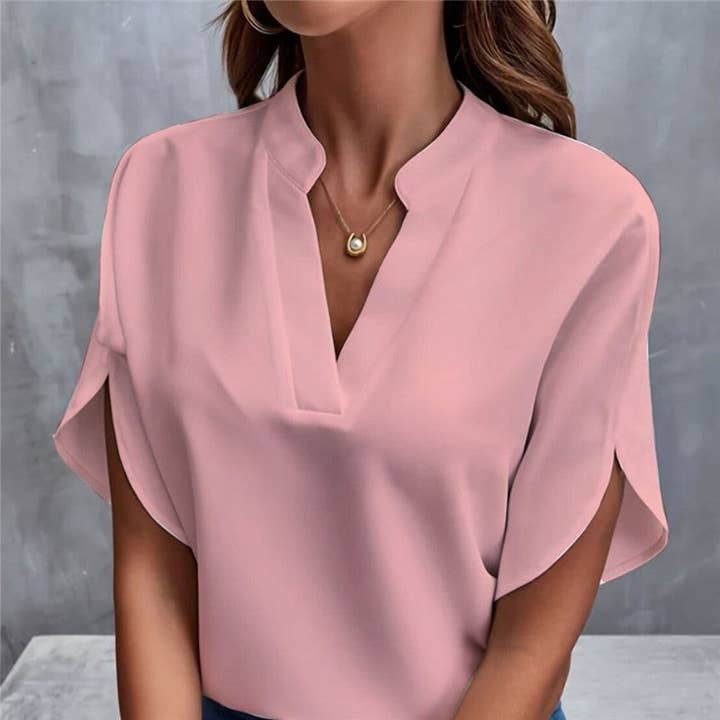 UZ Wholesale Store - Wholesale Blouse - Women's - Casual Solid Color V-Neck Short Sleeve T-Shirt