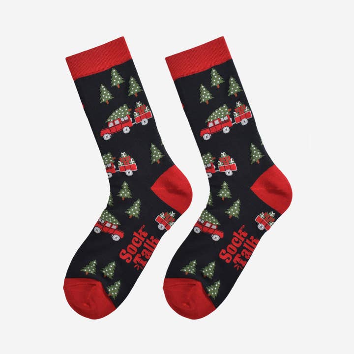 Sock Talk - Wholesale Socks – Men's - Men's Bamboo Socks - Black/Red, Christmas Tree Off Roader3