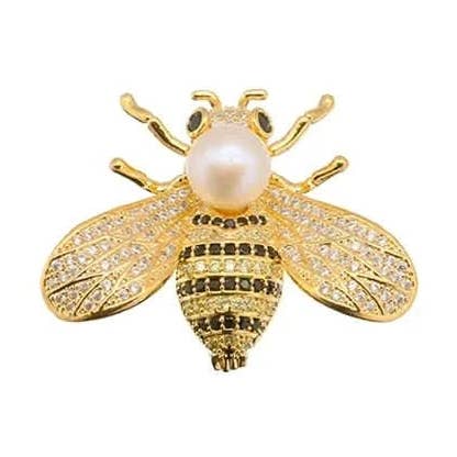Broche Abeille en Perle d'Eau Douce Naturelle pour la vente par Angel Barocco