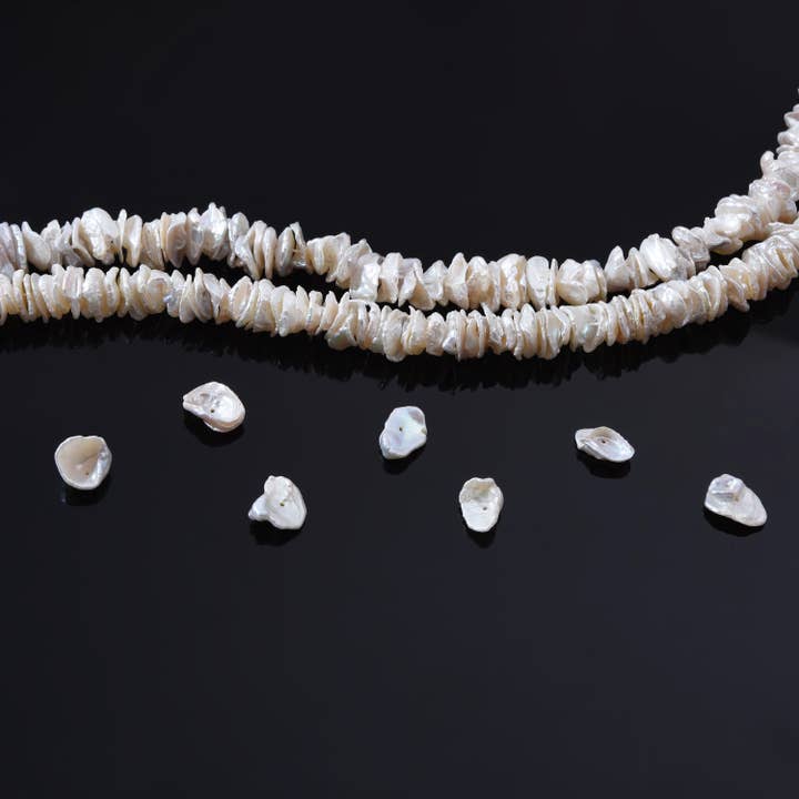 findings4uGem - Wholesale Beaded/Pearl Necklace - Natural Keshi Heishi Shaped White Pearl Beads Jewelry FWP0234