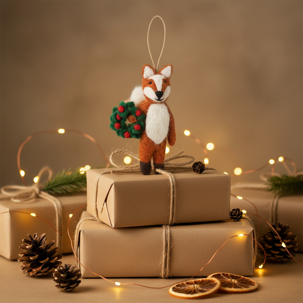 Felt So Good - Venta al por mayor Adornos - Adorno navideño de zorro festivo Finley hecho a mano de fieltro3