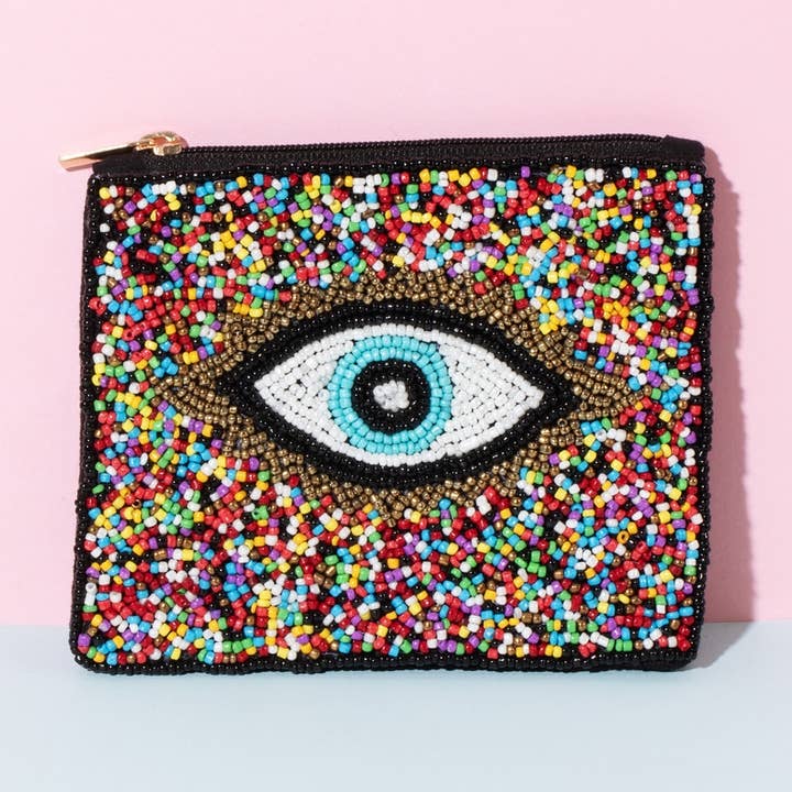 Rainbow Seed Beaded Evil Eye Coin Purse for wholesale by Anarchy Street