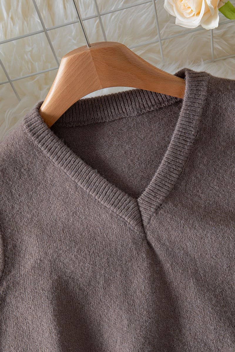 KAKI GILET EN MAILLE LÂCHE À COL V SOLIDE CWOSWSL00163 en vente sur Faire5