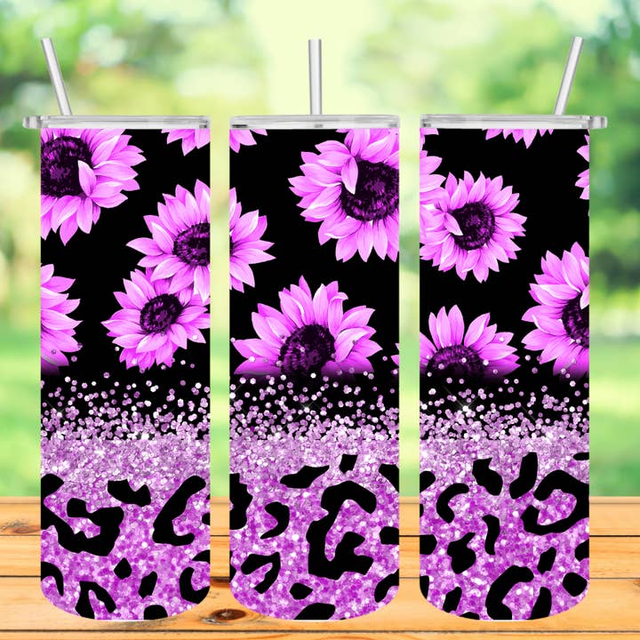 Violetter Sonnenblumenbecher mit Strohhalm und Deckel für den Großhandel von Londas Trendy Tees