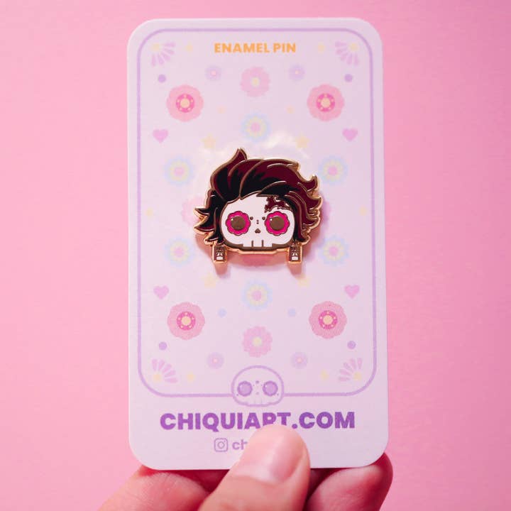 Tanjiro Skull Gold Plated Hard Enamel Pin for wholesale by Chiqui Art