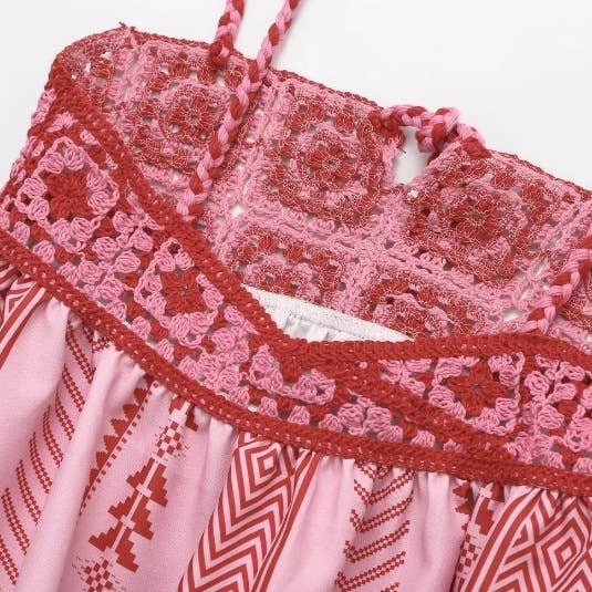 Pink Resort Crochet Stitching Printed Slip Dress for wholesale on Faire4