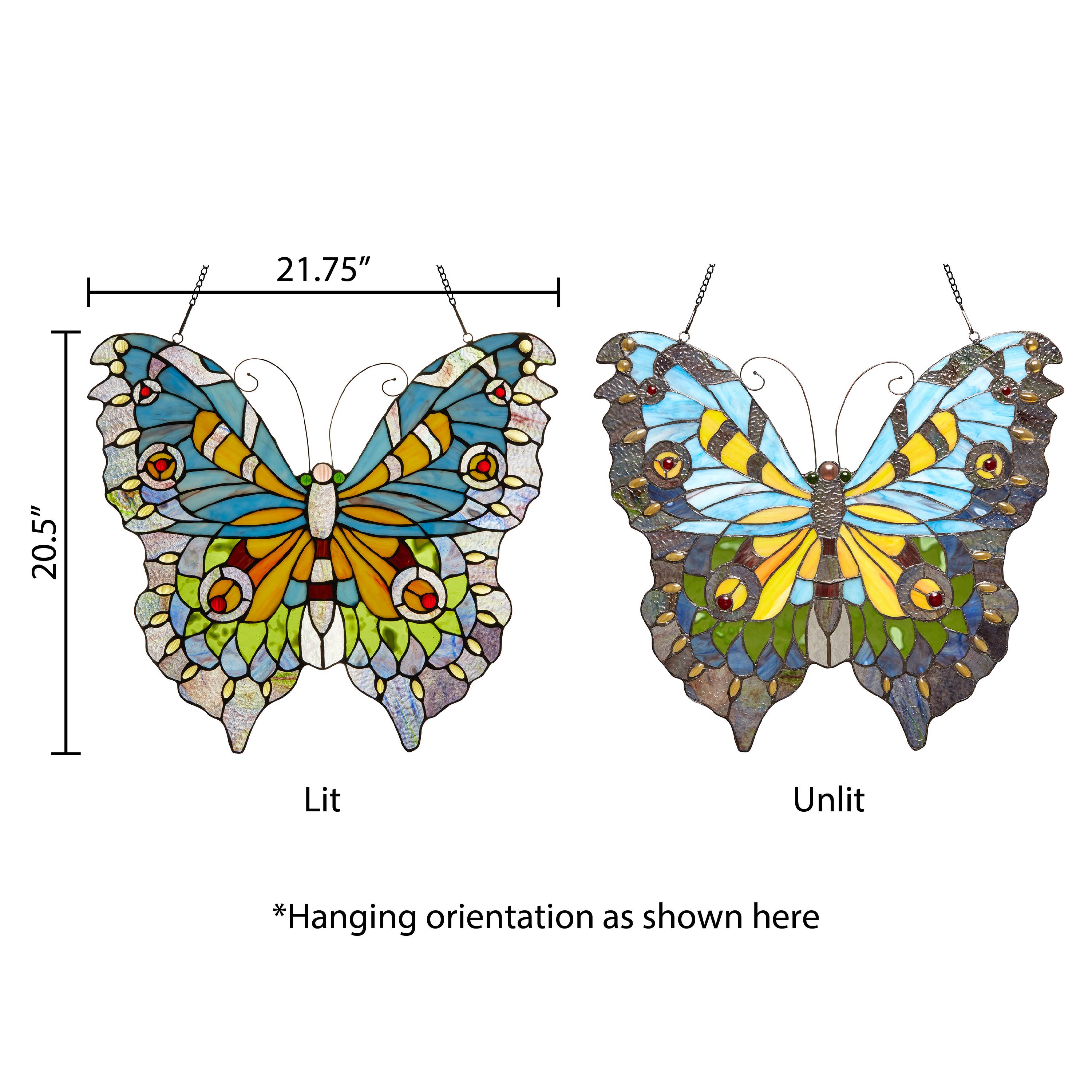 River of Goods - Wholesale Suncatcher - 20.5"H Luisa Blue, Yellow & Green Butterfly Window Panel2