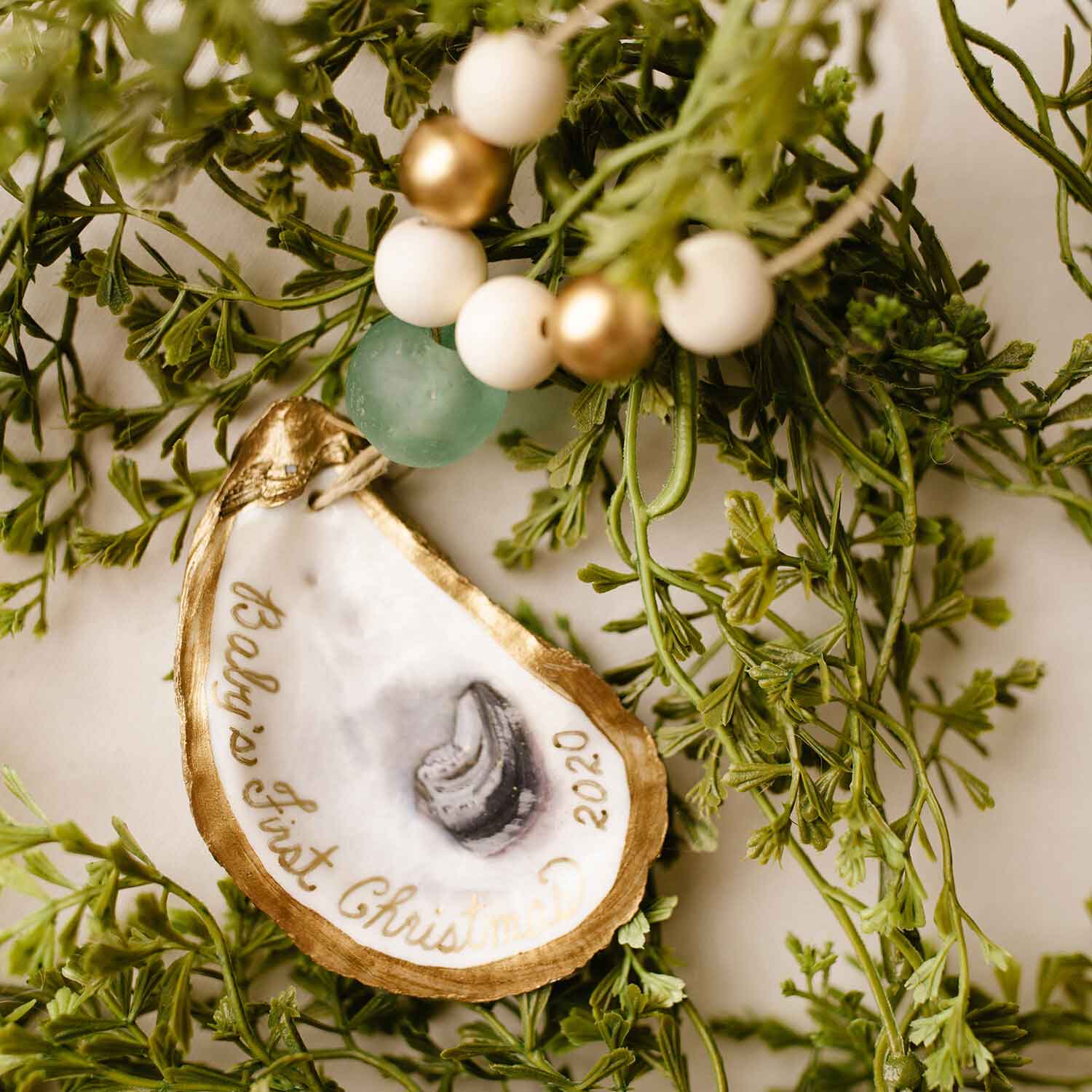 Grit and Grace Studio - Wholesale Ornament - Customized Oyster Ornament / Napkin Ring (Gold Inscription)4