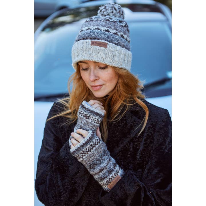 Classic Fair Isle Women's Wool Knit Roll Bobble Hat Natural for wholesale on Faire2