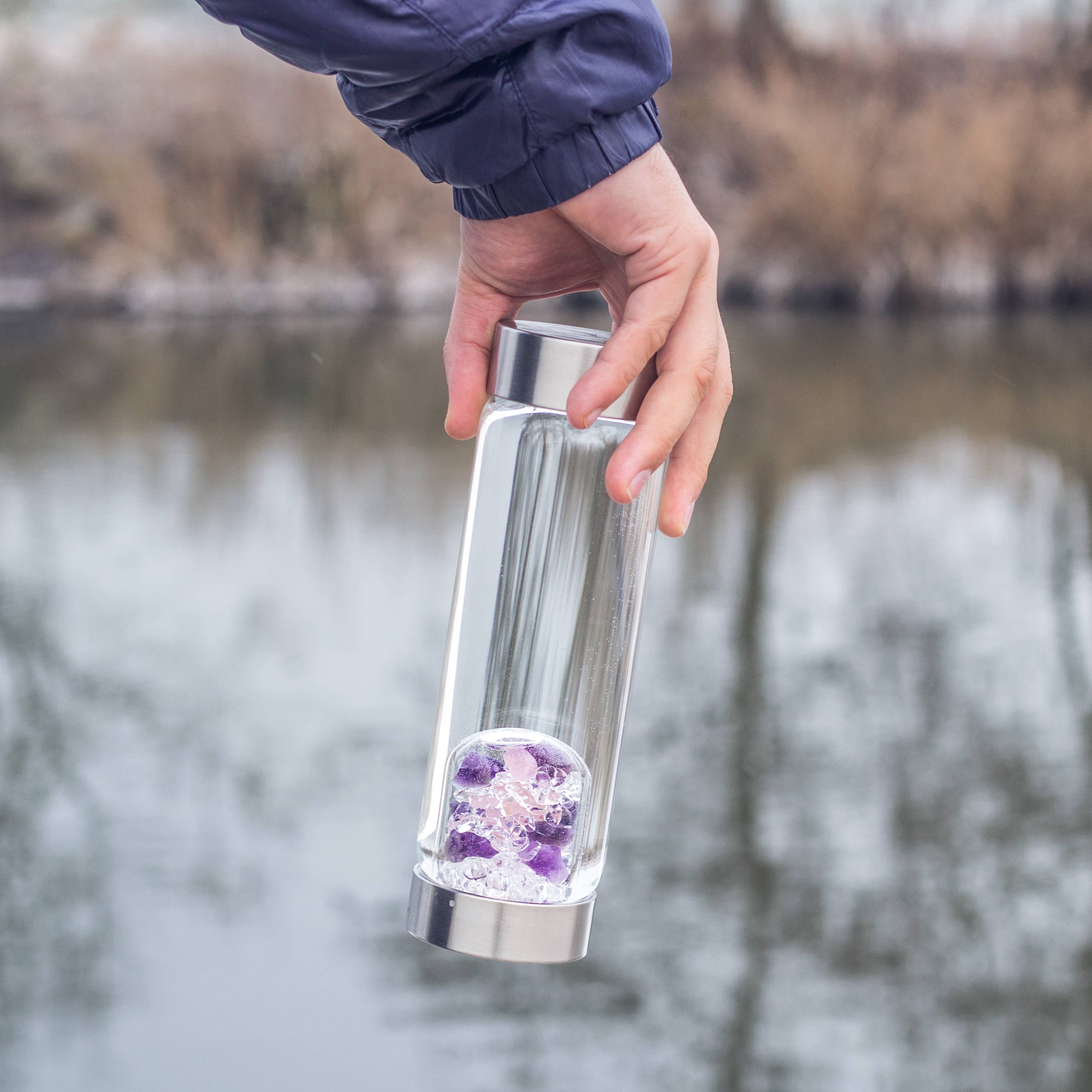 VitaJuwel USA - Wholesale Water Bottle - ViA Crystal Water Bottle | WELLNESS w Amethyst & Rose Quartz10