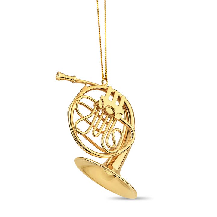 3"/ 4", Gold / Silver Brass French Horn Ornament for wholesale by Broadway Gifts Co