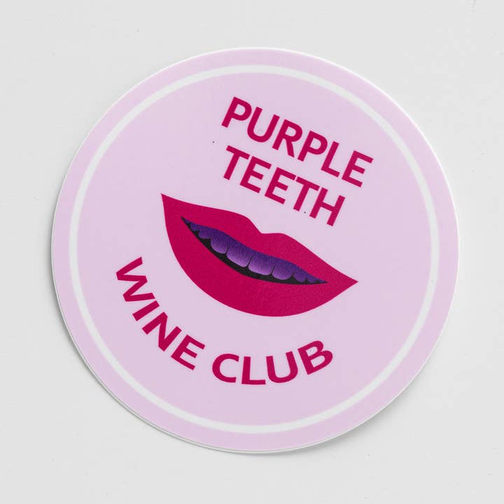 Purple Teeth Wine Club Sticker for wholesale by Questionable Designs