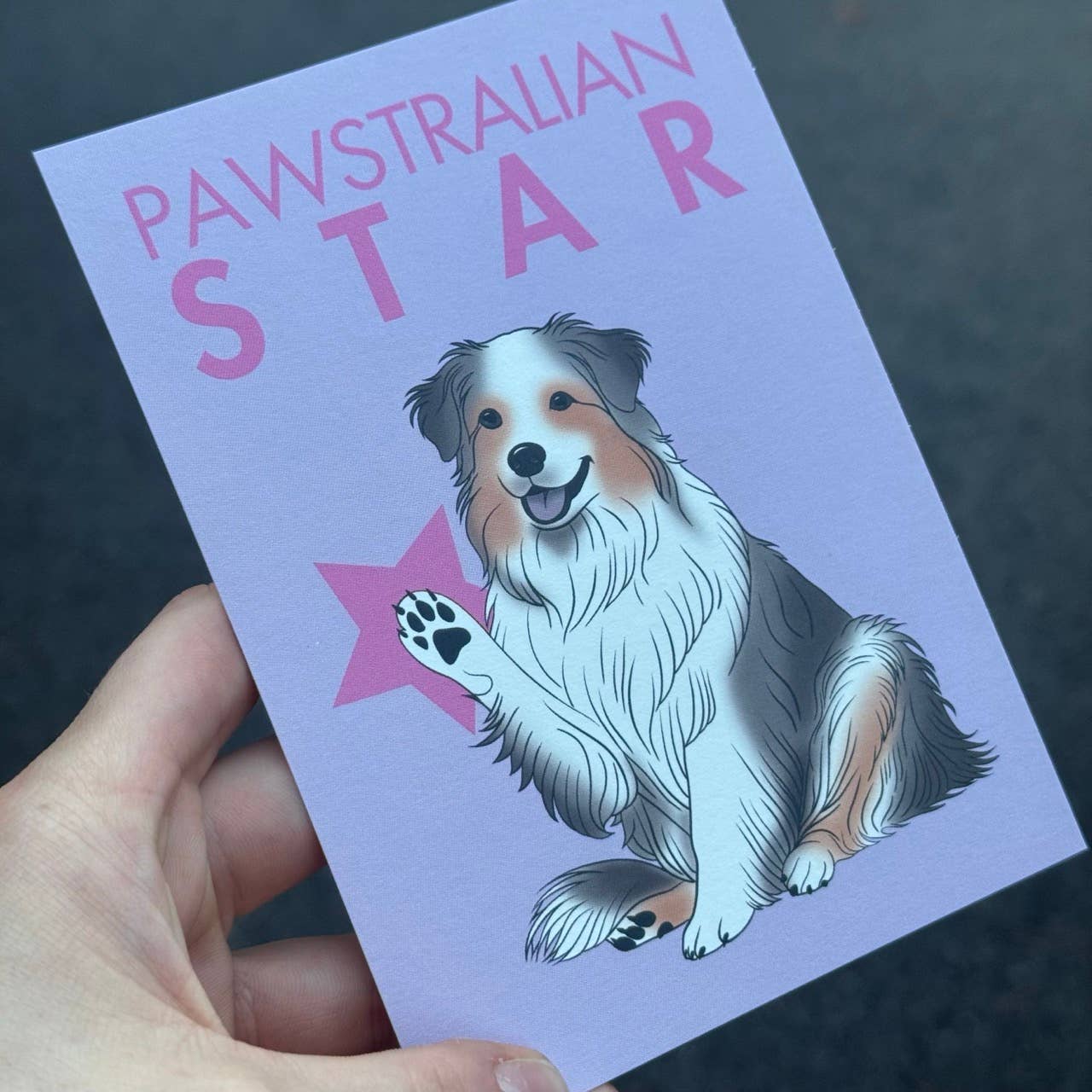 LOLLYPOPARTSTUDIO - Vente Carte de vœux classique - Carte Berger Australien « Étoile Pawstralienne »4