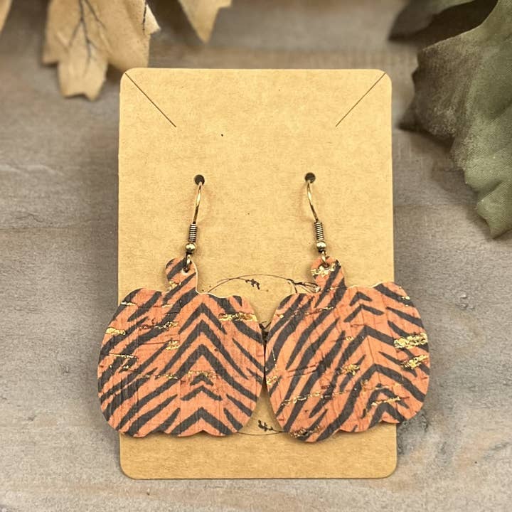 Bee Marie Market LLC - Wholesale Dangle Earrings - Handmade Fall Genuine Leather Pumpkin Earrings5