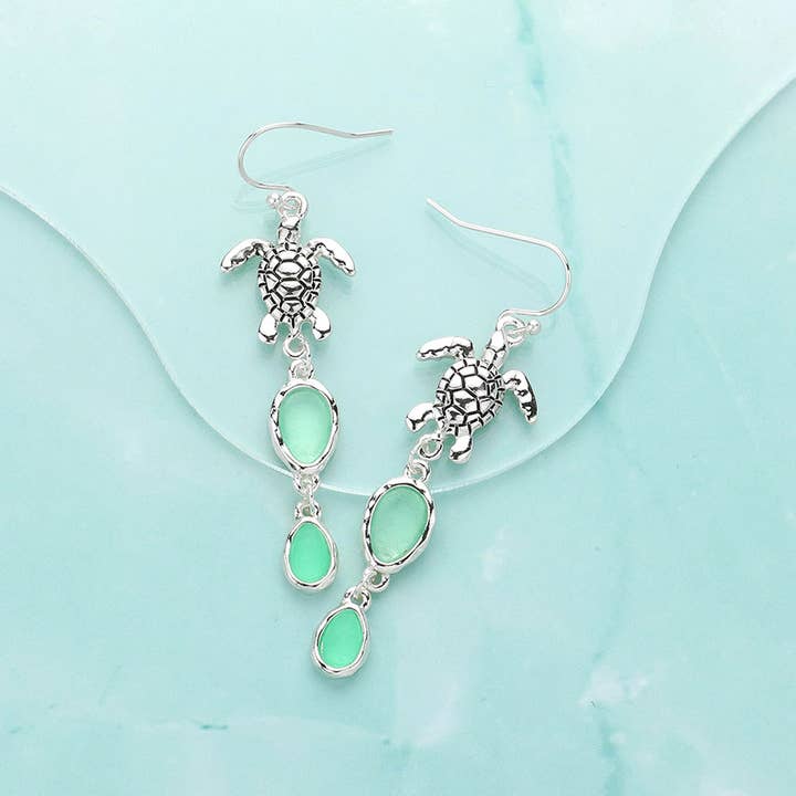 Brincos Pendentes de Metal Antigo com Tartaruga Marinha e Pedra em Forma de Gota com Conjunto de Ligações por atacado de Sensibling Corp.