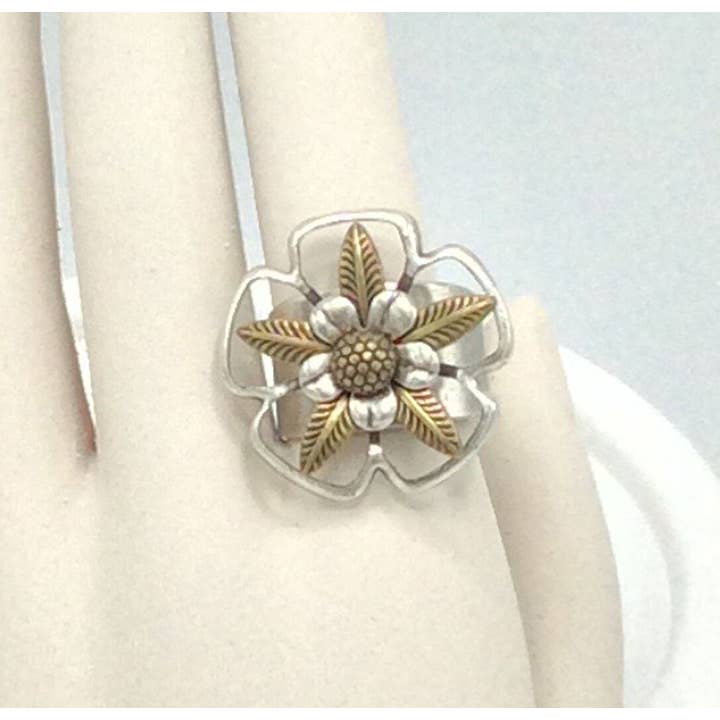 2-tone Adjustable Flower Ring - R33 for wholesale by Alchemy Inc