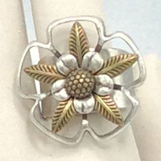 2-tone Adjustable Flower Ring - R33 for wholesale by Alchemy Inc
